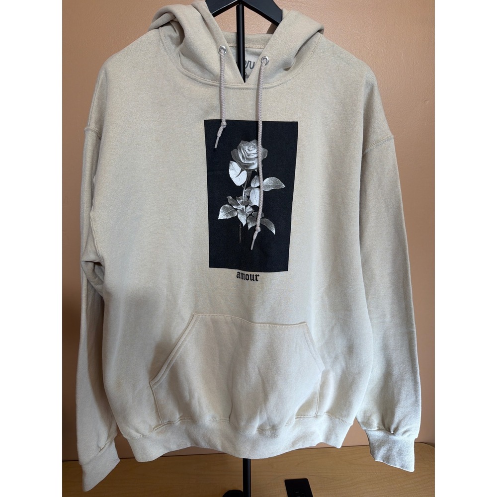 Bowery Supply Co Amour Rose Graphic Hoodie Cream Beige Mens‎ Medium Streetwear